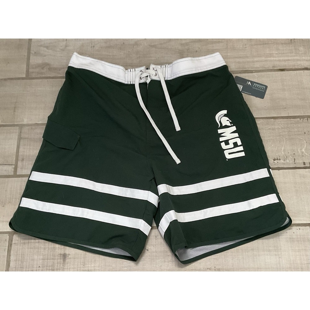 NWT MSU Spartans‎ Swim Trunks Michigan State Size XL Suit Green White